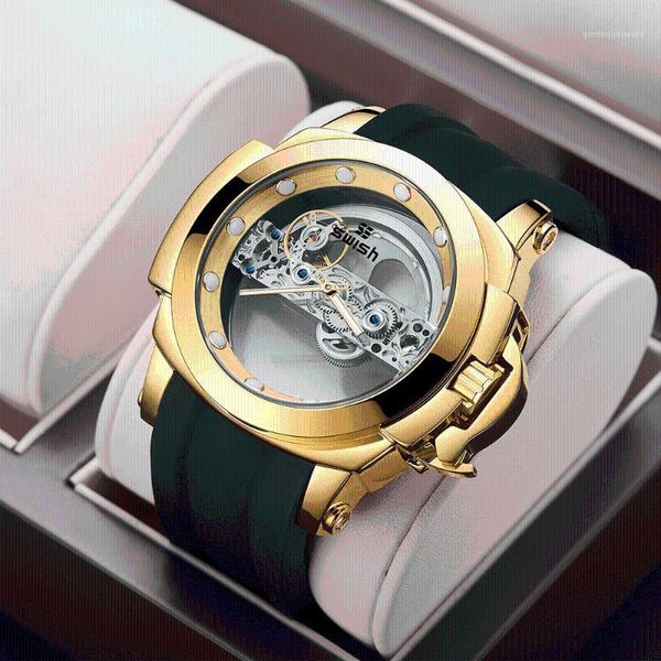 

wristwatches swish sport men watch mens mechanical watches automatic tourbillon skeleton luminous wristwatch montre homme, Slivery;brown