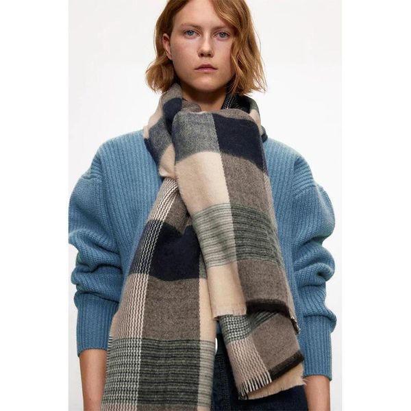 

scarves ladies soft-touch winter double-sided lattice dual-plus-sized shawl students women's warm couple scarf, Blue;gray