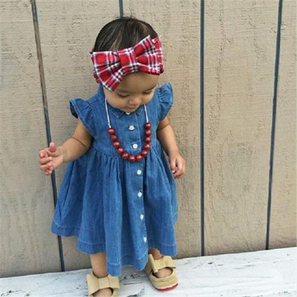 

infant toddler baby kids girl dresses solid color sleeveless princess summer sundress party jeans dress clothes 1 8y, Red;yellow