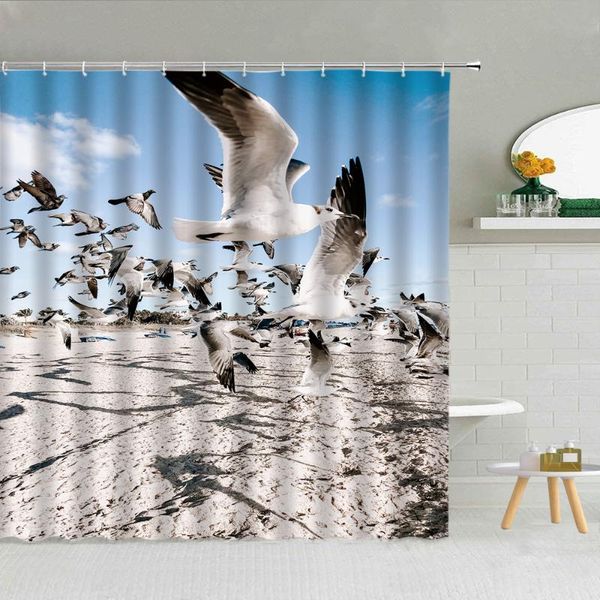 

shower curtains seagulls beach ocean bird scenery curtain waves sea view bathroom decor seaside vacation landscape waterproof