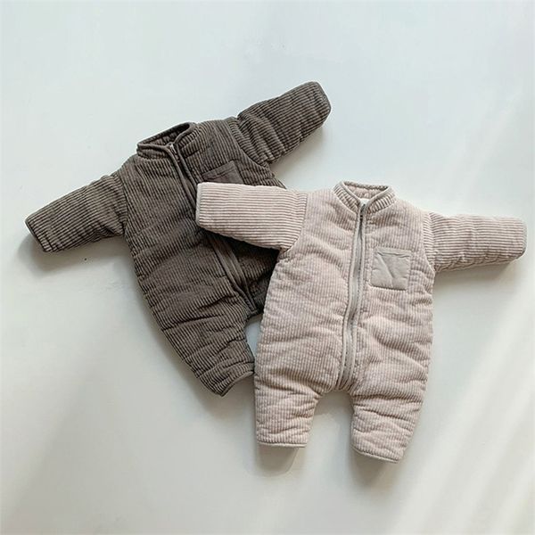 

milancel baby rompers winter boys suit corduroy girls jumpsuits fur lining baby snowsuit 210312, Blue