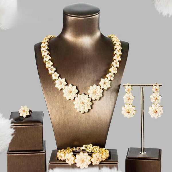 

earrings & necklace blucome design luxury copper 5a cubic zircon jewelry set earring bracelet ring high-grade wedding party, Silver