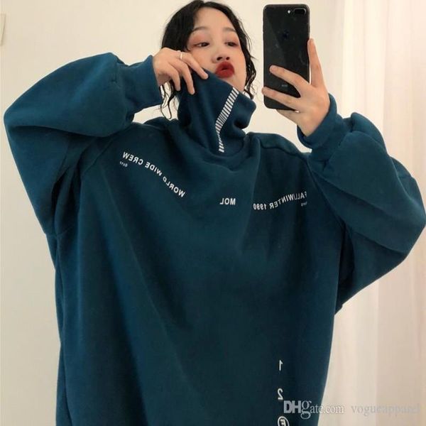 

hoodies men funny oversized clothes kpop streetwear korean pullover women loose turtleneck tracksuit letter sweatshirt print aomkb, Black