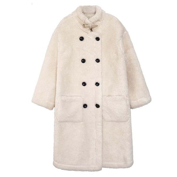 

2021 New Mooirue Winter Korean Thickened Lamb Fur for Women's Middle Khaki White Double Breasted Long Thicken Coat 2u4v, Black