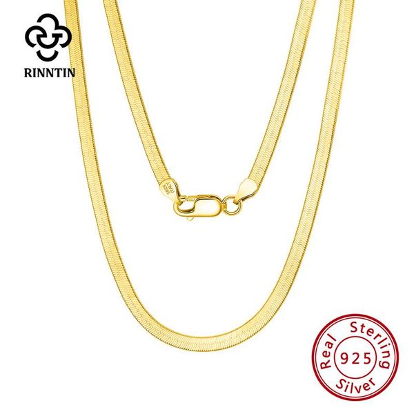 

chains rinntin 925 sterling silver unique 3mm gold flat herringbone snake chain for women punk blade neck necklace jewelry sc35