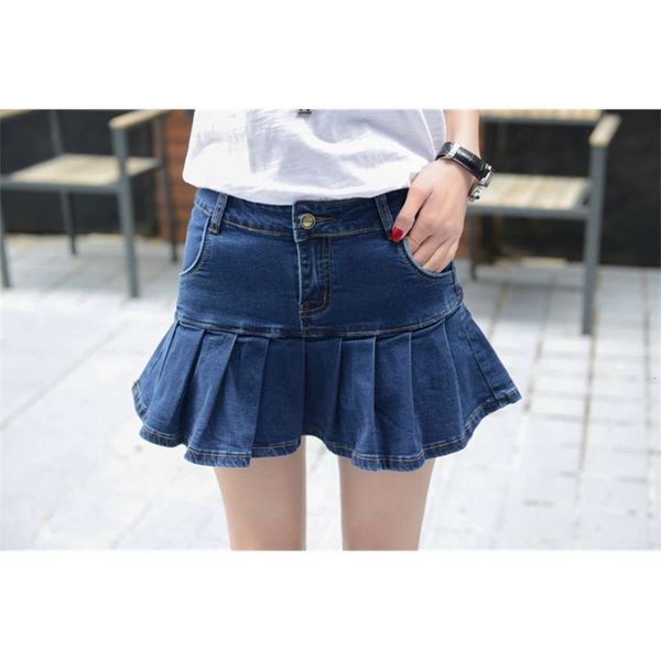 

hip hop fat size jin summer sister large new shorts 200 korean version slim ruffle jeans skirt k, Blue