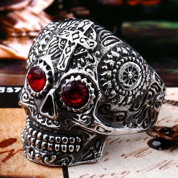 

cluster rings beier 316l stainless steel ring punk biker various colour skull man classic garden flower fashion jewelry llbr8-475r, Golden;silver