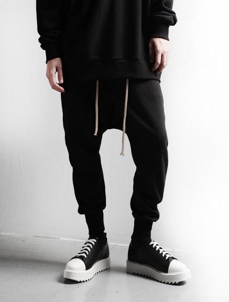 

men's pants trend large loose training low crotch baggy casual, Black