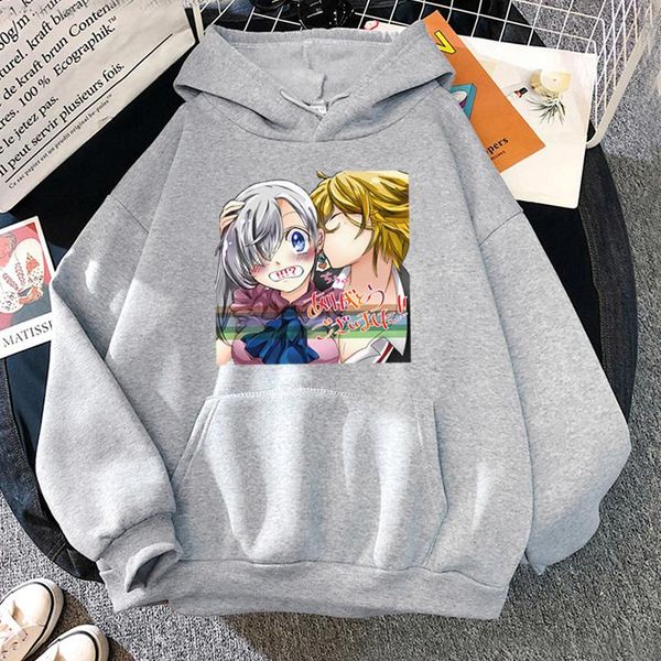 

men's hoodies & sweatshirts 2021 manga seven deadly sins anime clothes kawaii meliodas and liones printed sweatshirt women hombre, Black