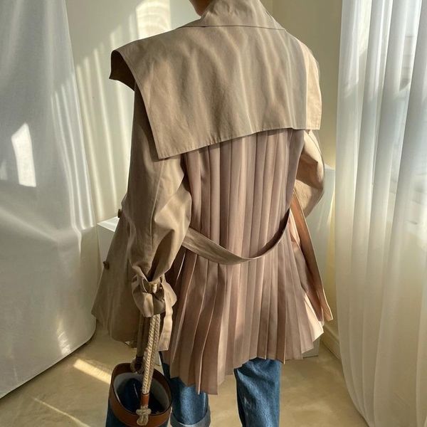 

women's trench coats chic coat for women designer clothes elegant vintage autumn winter korean fashion long streetwear, Tan;black