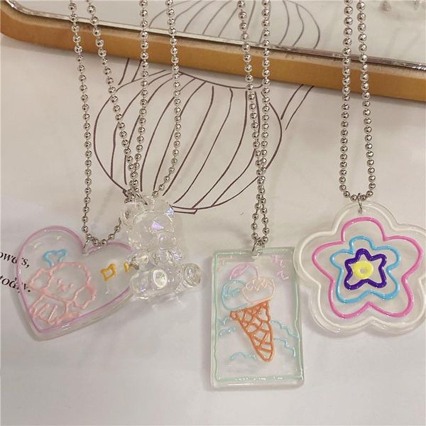 

chains 2021 spring summer candy color transparent acrylic flower love heart dog -cream pattern pendant necklace for women jewelry, Silver