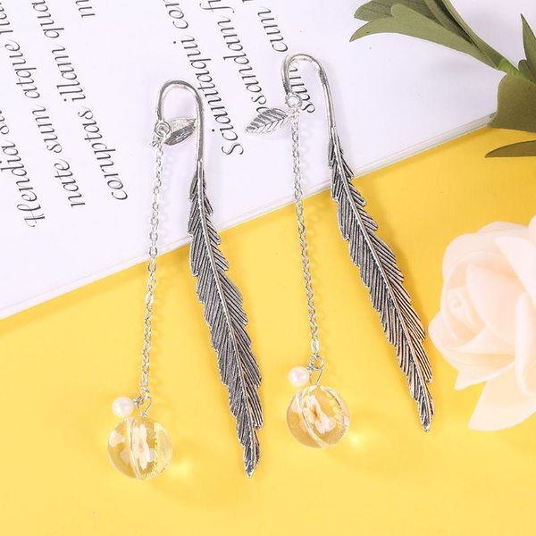 

bookmark dried flower specimen vintage feather reading mark metal book clip hanging beautiful for tassel