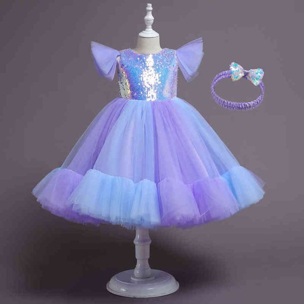 

kids carnival sequin colour matching cake communion evening party sleeveless dresses for girls wedding bridesmaid vestidos 3-8 y g220506, Red;yellow