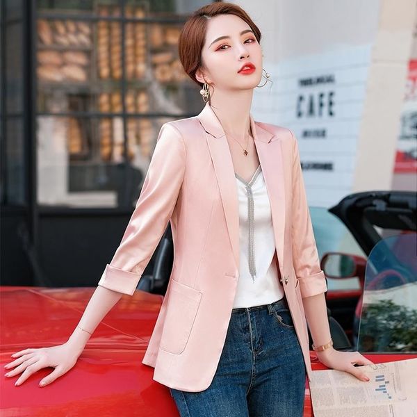 

women's suits & blazers 2021 jacket half sleeve basic pink coat ol styles summer jackets for women ladies office blazer outwear, White;black