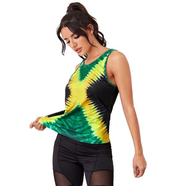 

2021 spring summer fashion yoga fitness sports vest women's american print slim sleeveless yoga clothes top, White;red