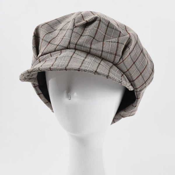 

stingy brim hats qpalcr fashion for women summer thin octagonal hat female literary retro check sboy cap british painter, Blue;gray
