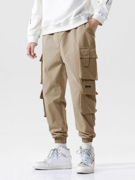 

men letter graphic flap pocket cargo pants y7jx#, Black