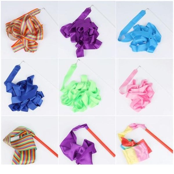 

rhythmic colorful gym ribbons art gymnastic dance silk ballet streamer twirling rod stick training professional rainb jlloia