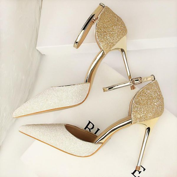 

2021 women 10cm stiletto high heels glitter sandals lady stripper sequins gold silver wedding pumps luxury quality prom shoes, Black