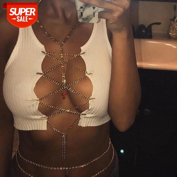 

red black white metal chain sleeveless crop clubwear women adjustable lace up hollow out tank tees camisole #ji4d