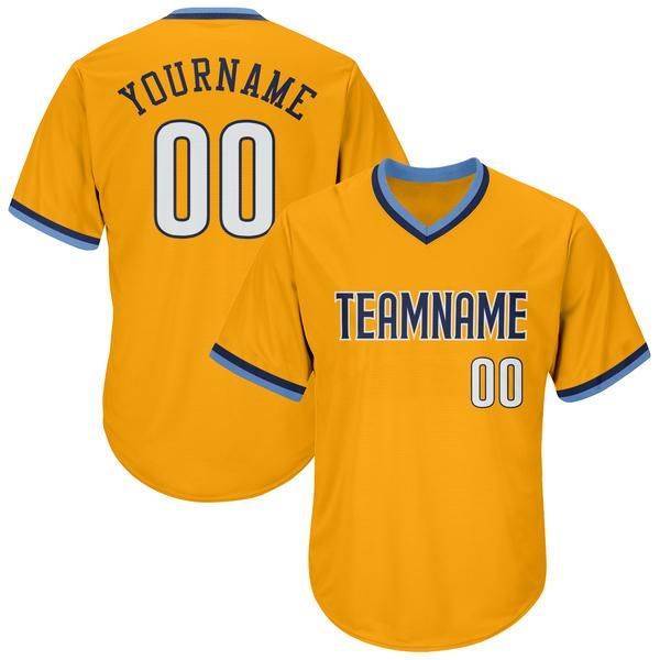 Custom Gold White-Navy-0010 Authentic Throwback Rib-Knit Baseball-Jersey-Shirt