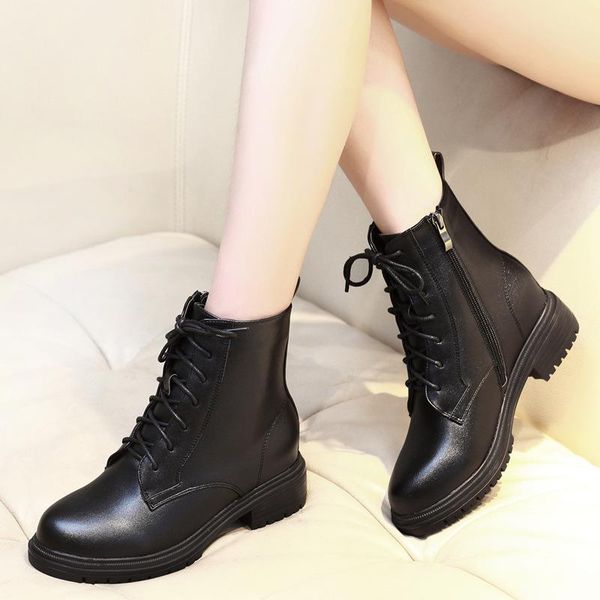 

boots 2021 autumn winter motorcycle women british style ankle low heel boot shoe plus size z0088, Black