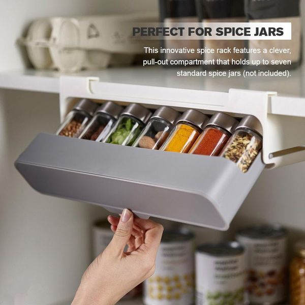 

hooks & rails 2021 home kitchen self-adhesive wall-mounted under-shelf spice organizer bottle storage rack supplies