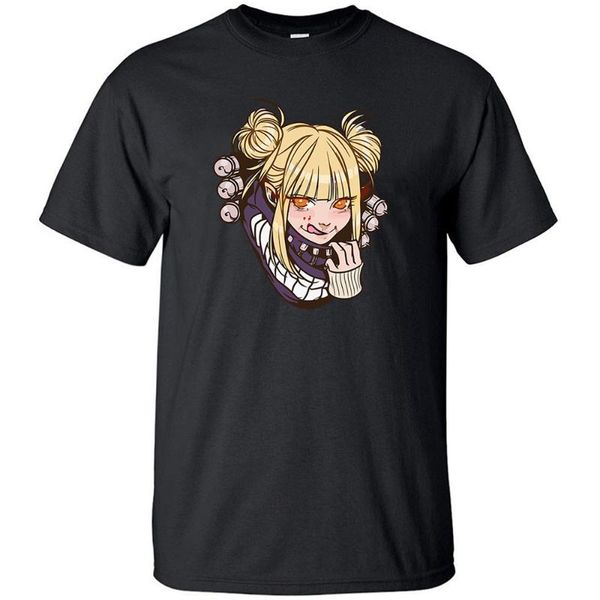 

men's t-shirts japan anime my hero academia himiko toga vintage cool half sleeved t shirt printed cotton hip hop men harajuku shirts ts, White;black
