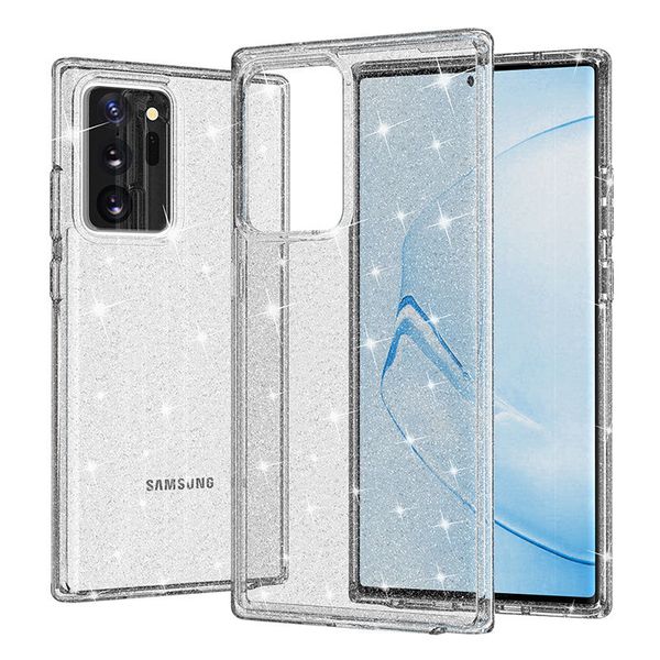 Glitzer Hybrid Armor Clear Hard Cases für Samsung Galaxy Note 20 Ultra S20 Plus Luxus Handyhülle Rosa Mädchen Frauen Zubehör