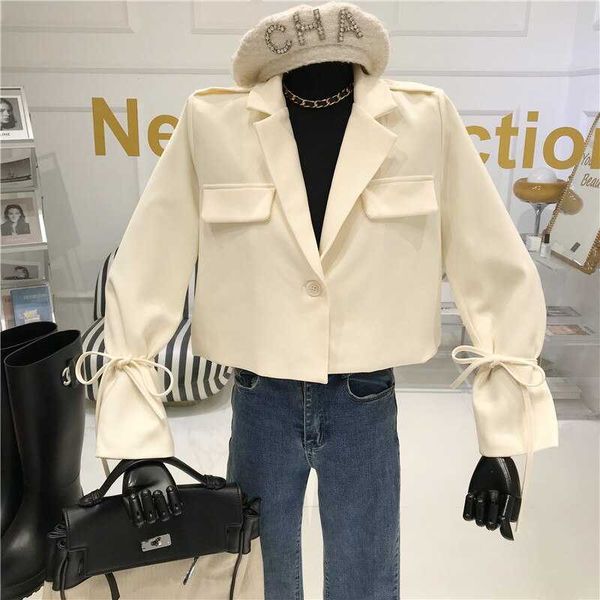 

women's jackets temperament strapped short suit jacket spring 2021 v-neck black top, Black;brown