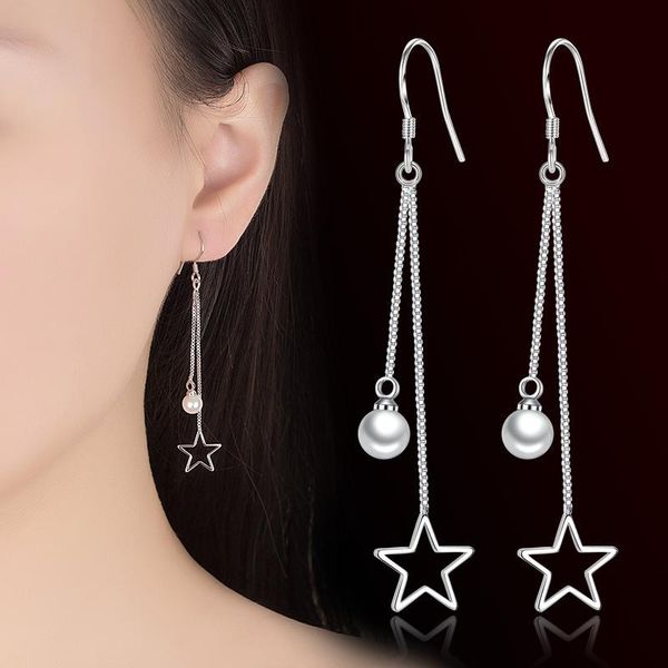 

s925 sterling silver earrings for women tassel pearls star dangle earring bridal wedding jewelry
