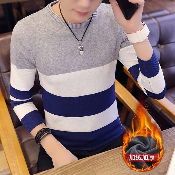 

2021 spring casual men's sweater o-neck striped slim fit knittwear mens sweaters pullovers pullover men pull homme -3xl, White;black