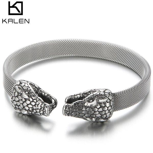 

bangle 316l stainless steel mesh chain with snake head punk fashion jewelry, Black