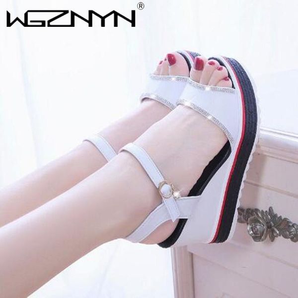 

sandals summer student wedges crystal shoes woman gladiator ankle buckle strap female footwear peep toe beach, Black
