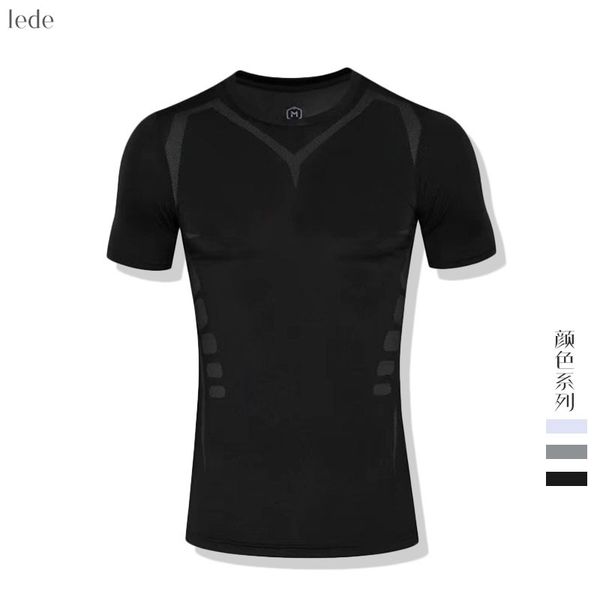 

lede short sleeve men's tights sports running t-shirt training fast drying gym lutie clothing factory, Gray