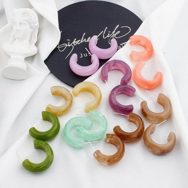 

hoop & huggie vintage colorful resin earrings for women 2021 trend retro acrylic acetate geometric circle drop elegant jewelry, Golden;silver