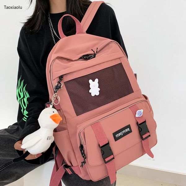 

backpack classic solid color tuck net large capacity schoolbags for students multiple pockets waterproof nylon couples snap bag