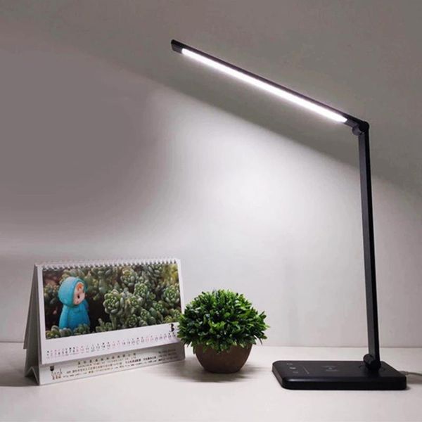 

led desk lamp flicker wireless charger usb eye protection table lamp aluminum alloy foldable rotatable dimmable