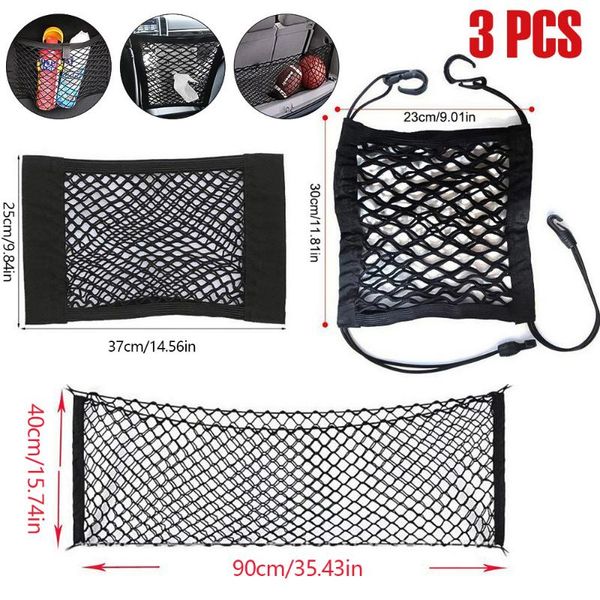

car organizer 3pcs 90*40cm trunk net mesh elastic nylon rear back cargo storage luggage auto accessory