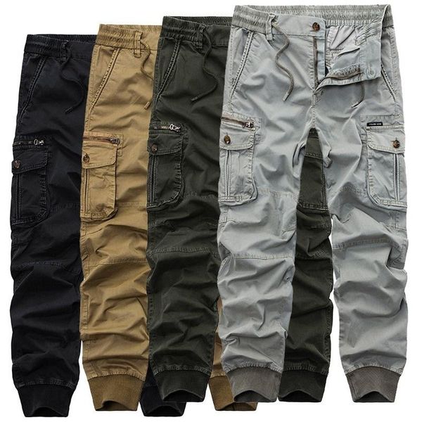 

men's pants luclesam men cargo joggers multi-pocket cotton fashion trousers pantalones de hombre streetwear, Black
