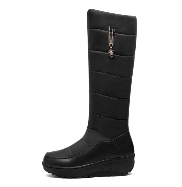 

boots plus size 35-44 winter women down waterproof thick fur ladies mid calf snow female shoes 2021, Black