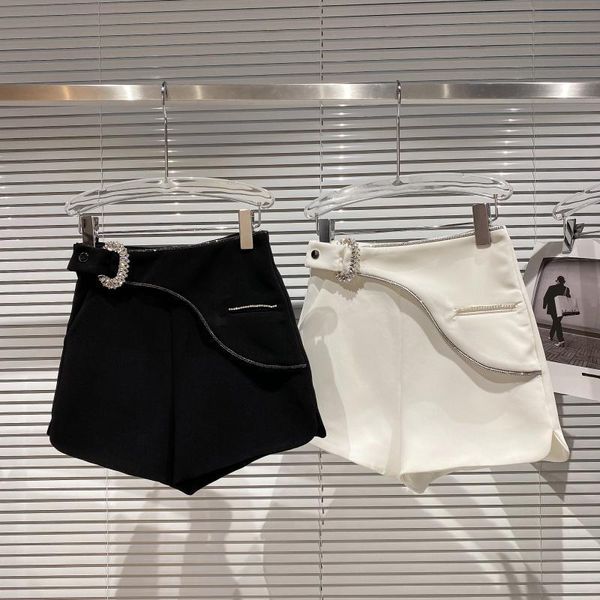 

women's shorts 2021 spring women oblique square belt diamond edge summer pants, White;black