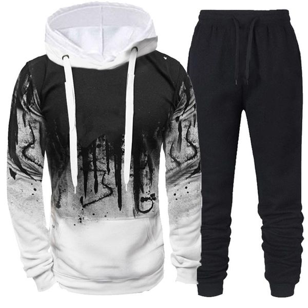 

men's tracksuits 2021 spring and autumn sportswear set hoodie jacket pants fashion printed sweater suit, Gray