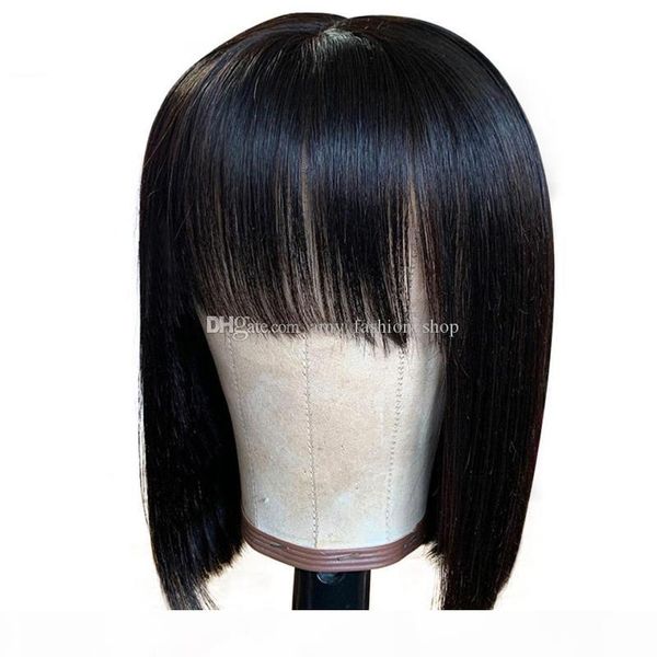 

pixie cut bob brazilian bang wigs remy straight short silk human hair wigs for women human hair wig with bangs, Black;brown