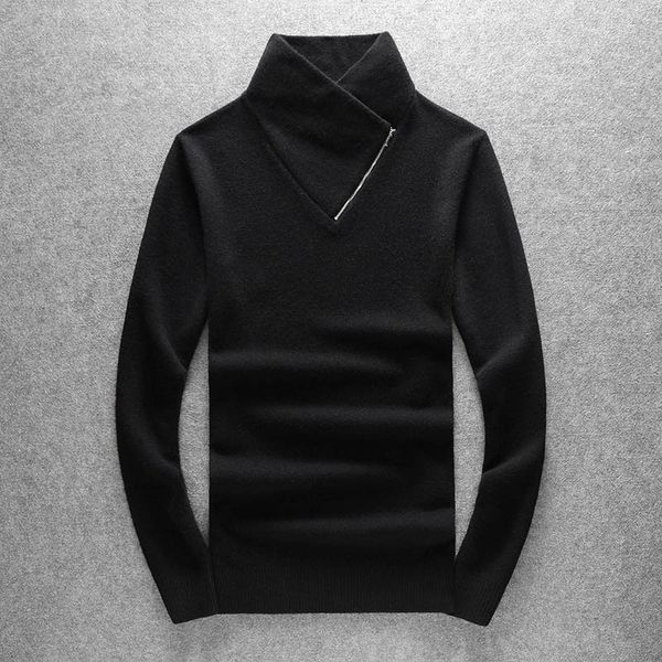 

2021 famous men's clothing pullover overlapping collar sweater winter autumn and winter clothing knit thick long-sleeved woollen sweate, White;black