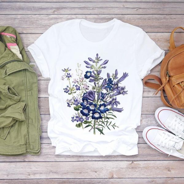 

women flower fashion painting printed aesthetic clothes summer shirt t-shirts t graphic female ladies womens tee t-shirt, White
