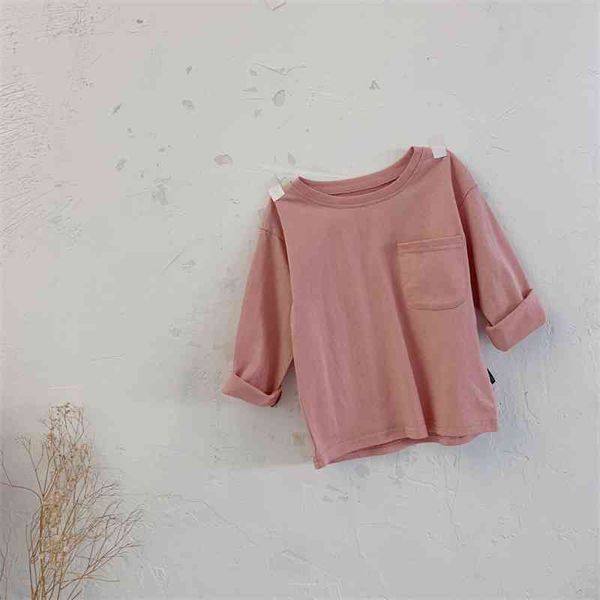 T-shirt color caramello a maniche lunghe per ragazzi e ragazze con arrivo primaverile Top design coreano per bambini 210528