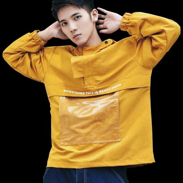 

men's jackets 2021 casual autumn loose pullover hooded jacket big pocket coats spring hip hop windbreaker streetwear clothing m-4xl, Black;brown