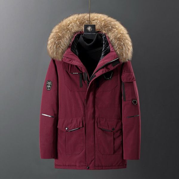 

men's down & parkas -30 degree winter jacket men warm white duck hooded mid long fur collar coat waterproof male, Black