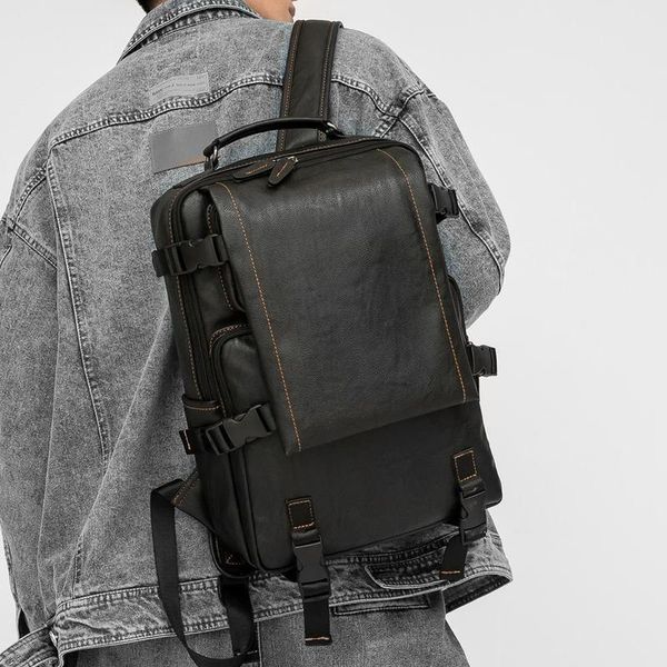 

backpack fashion backpacks for men pu leather lapbag shoulder bags multi-pocket large capacity travel male